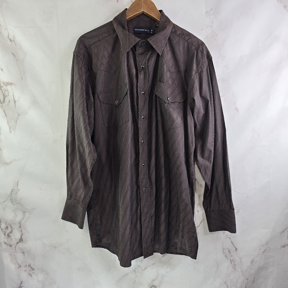 Panhandle Slim Shirt Mens XL Brown Lightweight Snap Button Western Cowboy  Vtg